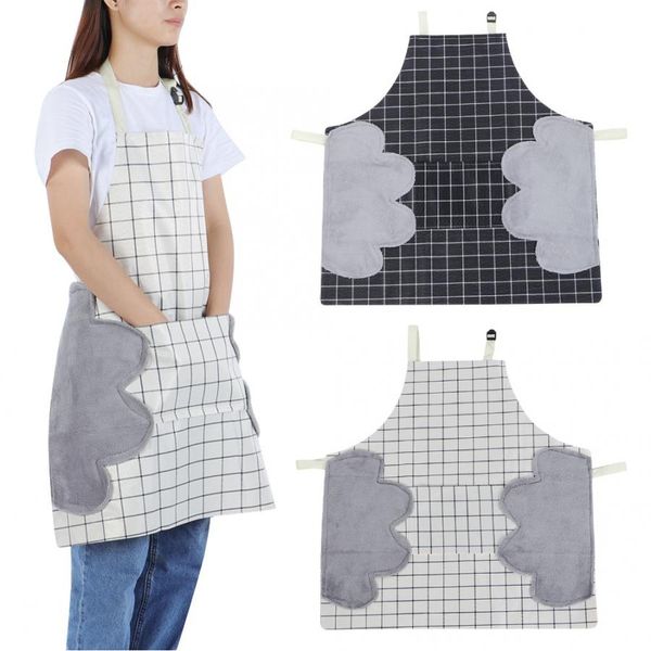 

household cleaning adjustable stylish plaid cooking apron waterproof wiping hand kitchen apron with pocket women kitchen