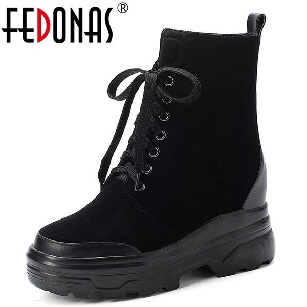

fedonas short boots women autumn winter warm party basic casual shoes woman round toe cross-tied platforms ankle boots, Black