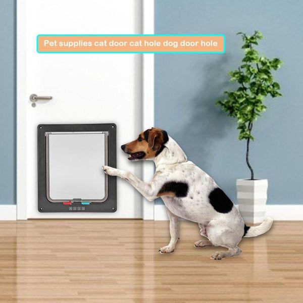 

lockable 4 way dog cat security flap door abs kitten puppy pets plastic gate animal small pet cat dog gate door pet supplies