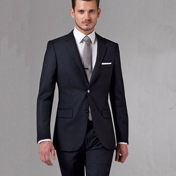 

new excellent style groom tuxedos two button black notch lapel groomsmen man suit mens wedding suits(jacket+pants+tie) 758, Black;gray