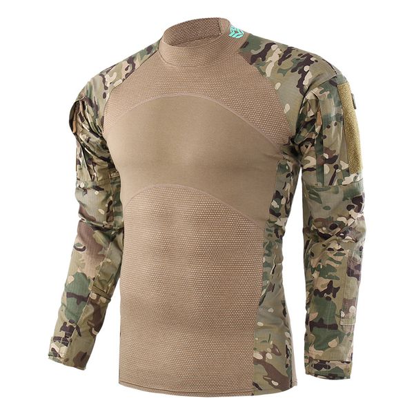 

outdoor camouflage tactical long-sleeved overalls men's t-shirts autumn winter hunting training camping uniforms, Gray;blue