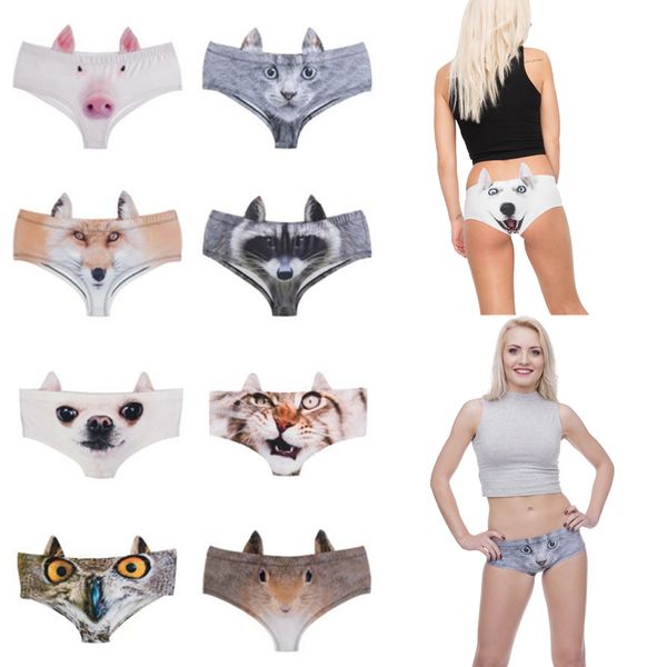 

10 pcs/lot women funny animals ears underwear kawaii pig dog kitty 3d printing briefs panties woman underwear 12 styles ing, Black;pink
