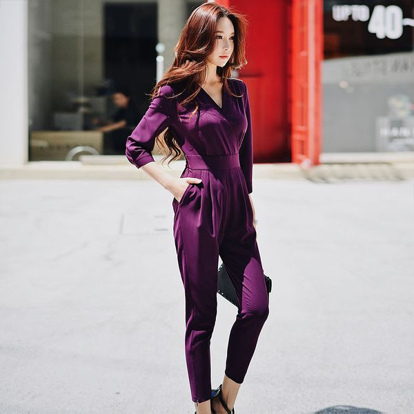 

dabuwawa spring new elegant jumpsuits for office lady girls women new 2019 high waist slim one-piece sets rompers dn1ajp003, Black;white