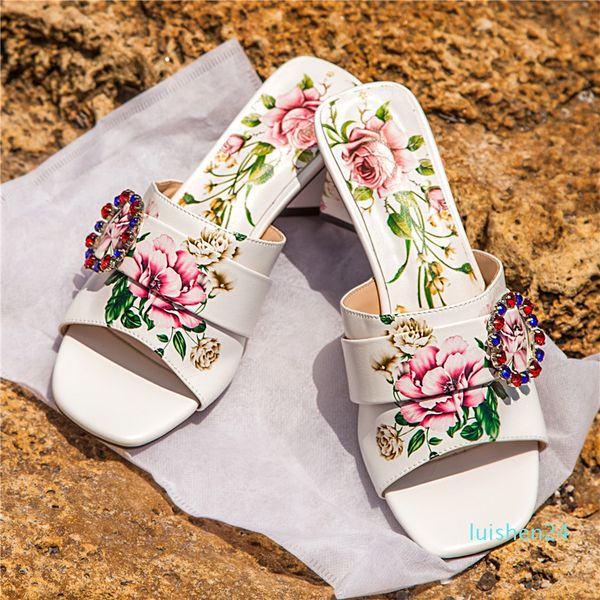 

prova perfetto printing sandals women rhinestone metal button slippers high heels ladies slippers sandalias mujer 2020 new l24, Black