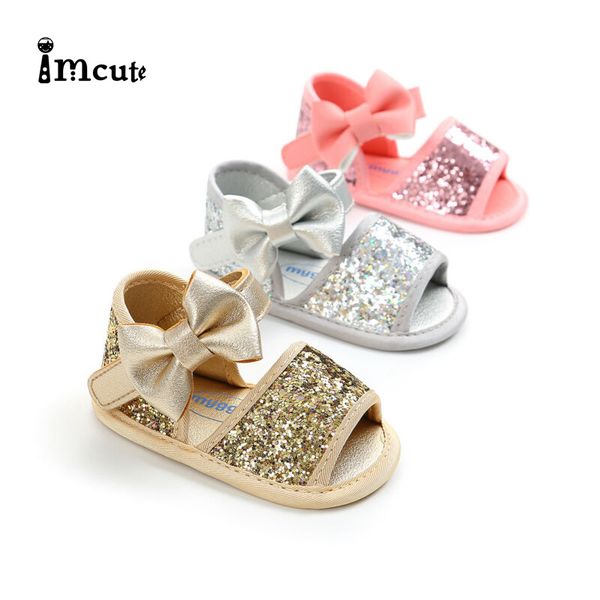 

2019 summer baby girls sequins sandals anti slip crib shoes soft sole prewalkers, Black;red