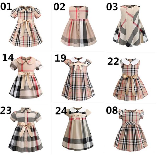 

25 styles baby girls plaid dress 2019 new styles kids girls cute doll collar short sleeve plaid bow dresses fashion dress b11, Red;yellow