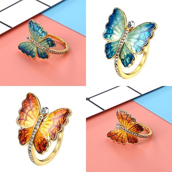 

luxury crystal rings for women fashion butterfly shaped bridal finger ring vintage engagement wedding party jewelry gifts, Slivery;golden