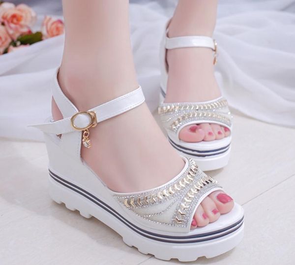 

2019 women's sandals in summer with new style slope heel thick bottom waterproof table @85, Black