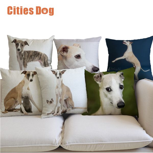 

linen pillow cushion animal whippet dog decorative pillows cushions home sofa cojines coussin l cafe office car almofada