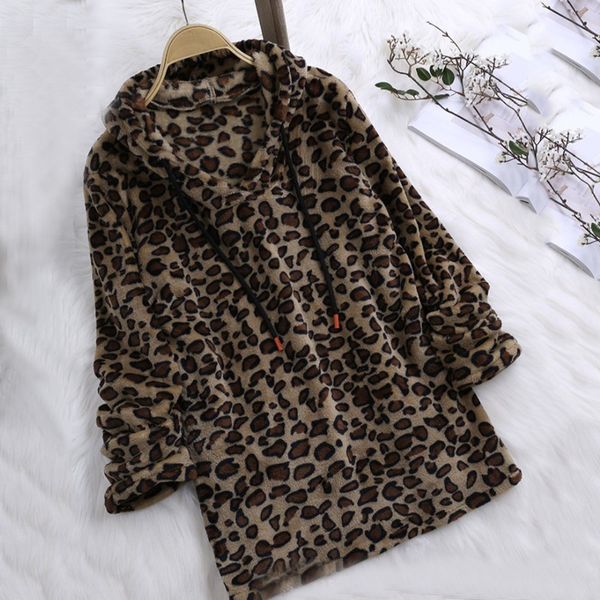 

women's sweatshirt hoodies autumn spring warm fuzzy leopard shape long sleeve fleece sweatshirt hoodie pullover casual 2019, Black