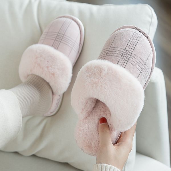 

bedroom shoes winter warm women's slippers fur plush women men non slip slippers home shoes indoor couple home, Black