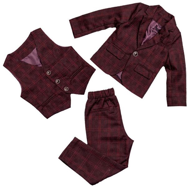 

flower boys formal plaid wedding suit kids england style blazer+pants+waistcoat+tie baby birthday prom piano party dance costume