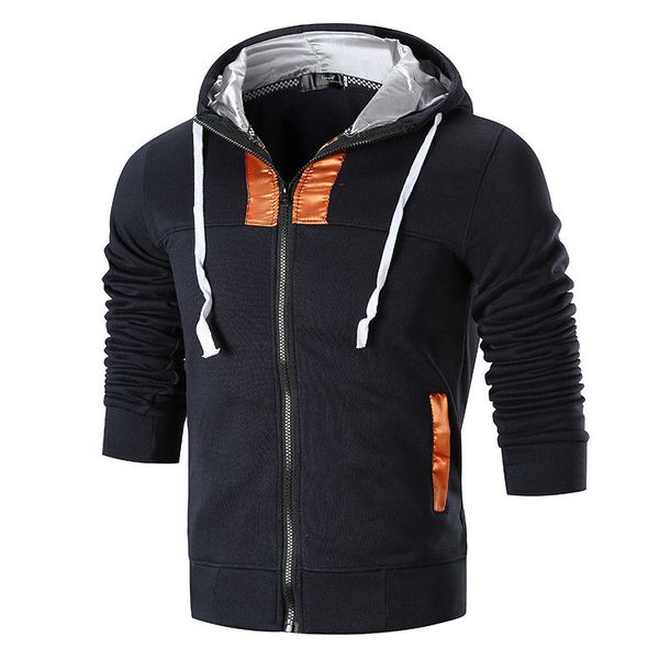 

2018 new style fashion men's winter hoodies warm jumper hooded zipper with hat patchwork pocket hat detachable, Black