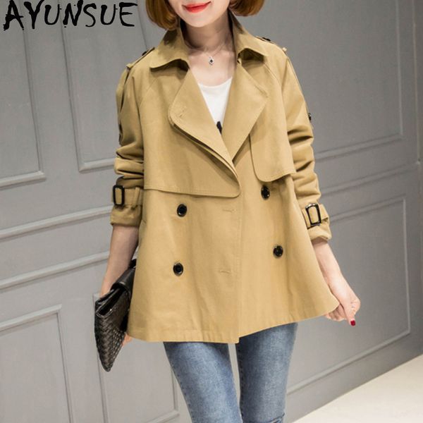 

ayunsue 2020 new women's windbreaker korean trench coat for women clothes casual womens coats abrigo mujer 7y3f9009c# kj4773, Tan;black
