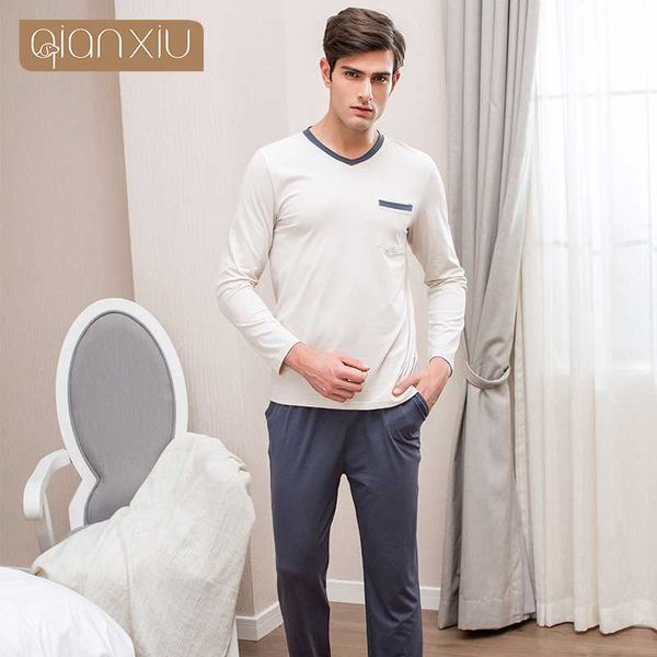 

qianxiu new 2017 men modal pajamas comfortable breathable business travel at home 17109, Black;brown