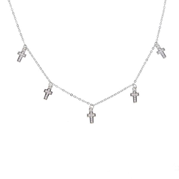 All'ingrosso choker di fascino collana d'avanguardia design classico ciondolo in argento sterling 925 dainty donne europee gioielli croce