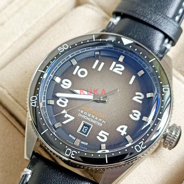 

2020 luxury mens watches rose gold autavia lsograph w511 automatic movement ceramic bezel reloj42mm leather master wristwatch, Slivery;brown