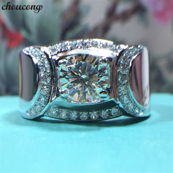 Choucong Bonito Homens anel 1ct Diamante 925 Sterling Silver Engagement Wedding Band anéis Para homens Moda Jóias Presente