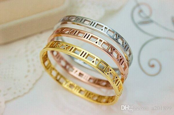 

fashion roman numeral bracelet skeleton bracelet titanium steel plated 18k rose gold jewelry, Black