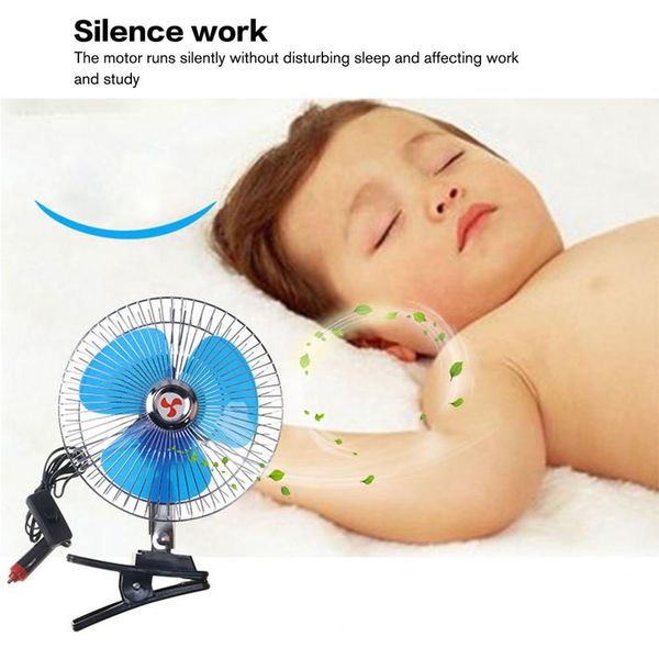 

8 inch 12v/24v mini electric car fan cooling low noise summer car fan portable vehicle truck auto oscillating cooling