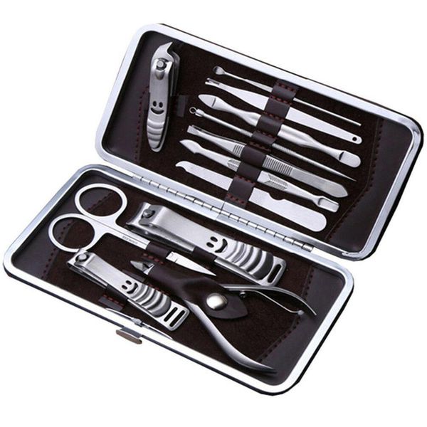 

12pcs bg collection pedicure / manicure set nail clippers cleaner cuticle grooming kit case