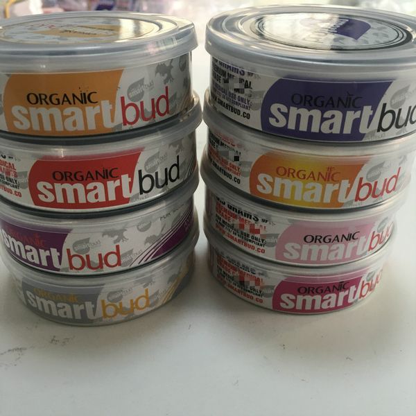 

8 типов акций 73*23мм SmartBud Кали Presstin собственн-уплотнения консервных банок 3.5 грамм умные бутон сухой травы упаковывая с 8 видах наклейки этикетки печати олова