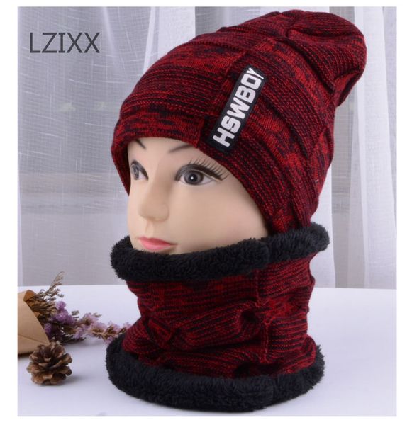 

2019 lzixx autumn and winter new men's thick knit hat set korean version of the letter label knit hat bib two-piece, Blue;gray