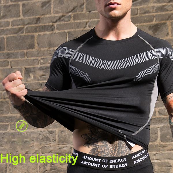 

new brand quick dry compression shirt short sleeves training shirt summer fitness clothing solid color bodybuild gym crossfit men's tsh, White;black