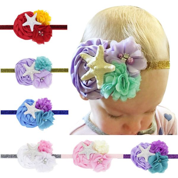 

baby chiffon starfish flower headbands girls princess flowers hairbands cute kids hair accessories headwear ing, Slivery;white