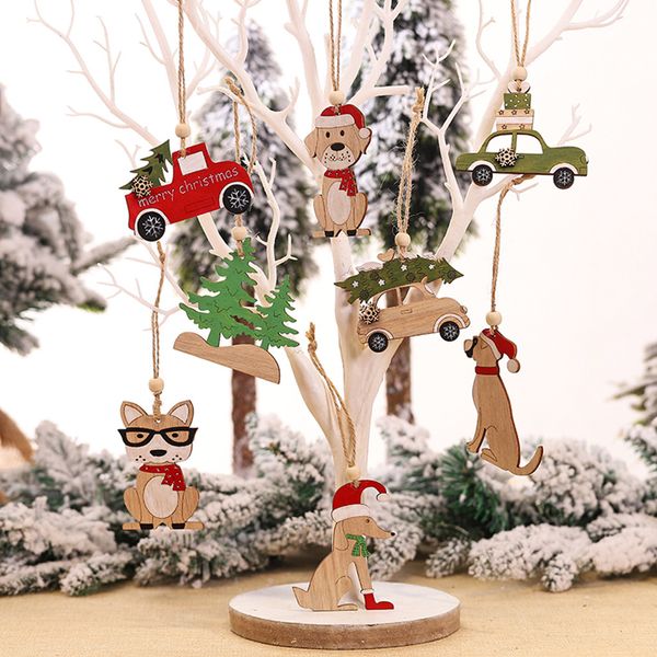 

8pc wooden hanging christmas tree cabin elk car ornament xmas party home decor for home santa clause merry christmas party decor