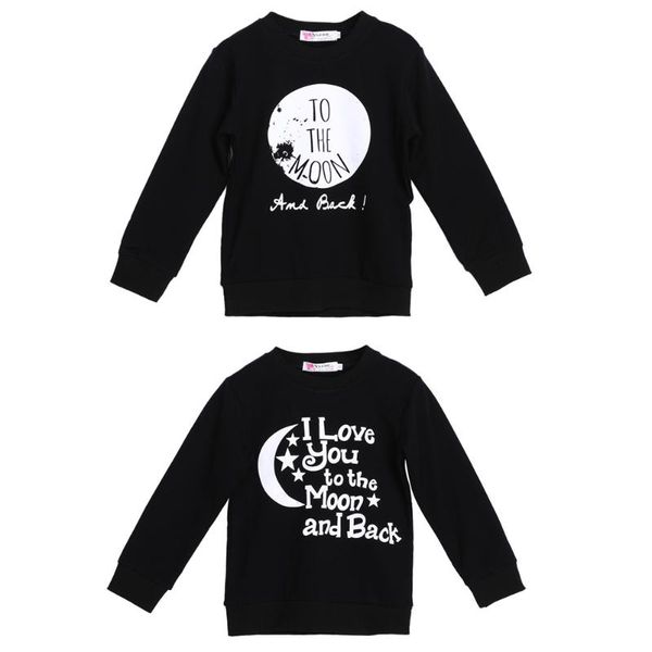 

kids baby boys girls to the moon printed long sleeve sweater clothes, Black
