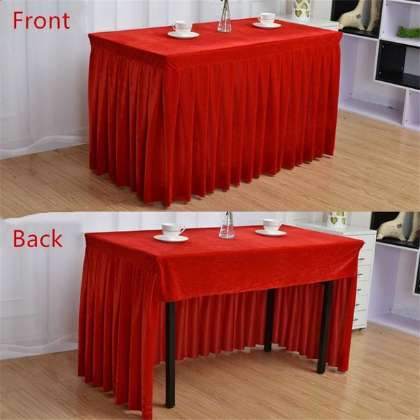 

100% polyester one piece pleated flannel l table skirt with table cloth cover wedding party banquet decor