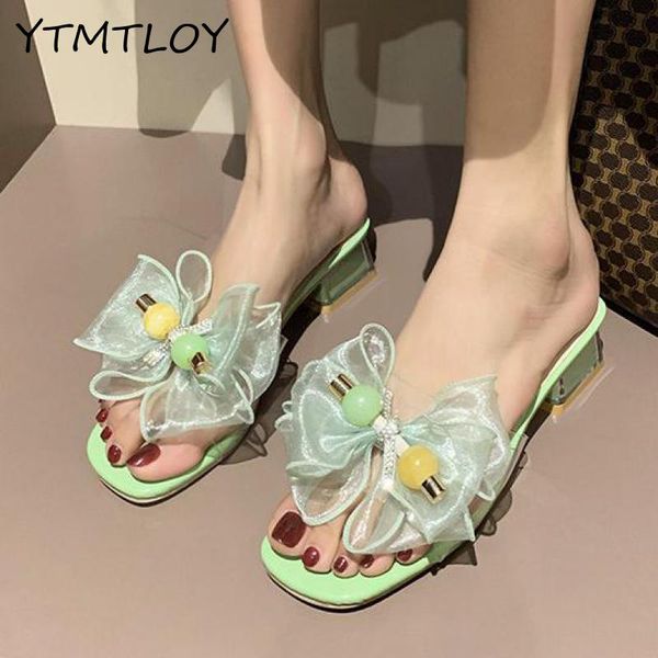 

2020 new summer ladies slippers women shoes square high heels outside fashion slides casual shoes woman slippers mules, Black