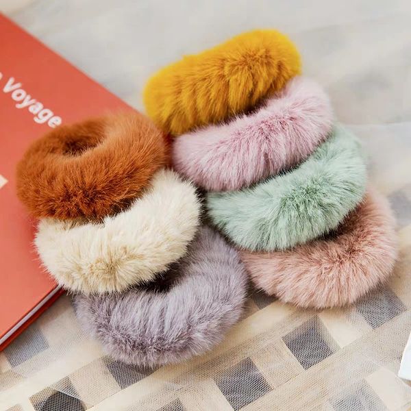 

lovely rabbit bristle hair ring plush hair bands decoration multi-color hair ropes mixed color, Pink