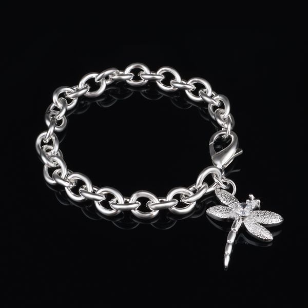 

dragonfly pendant simple link chain bracelet bangles for women silver plated cuff jewelry gift dropshipping, Black