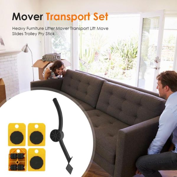 

5pcs/set heavy furniture lifter mover transport lift move slides trolley +4pc rollers with pry bar 200kg load-bearing