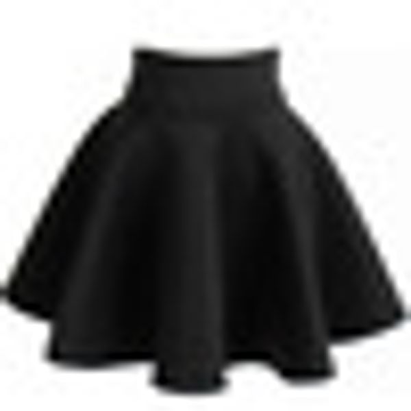 

vintage women stretch high waist skater flared pleated swing short skirt dress, Black
