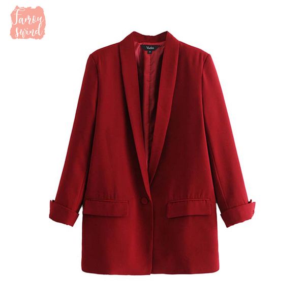 

women black blazer pockets single button long sleeve office wear coat solid female casual red outerwear ca330, White;black
