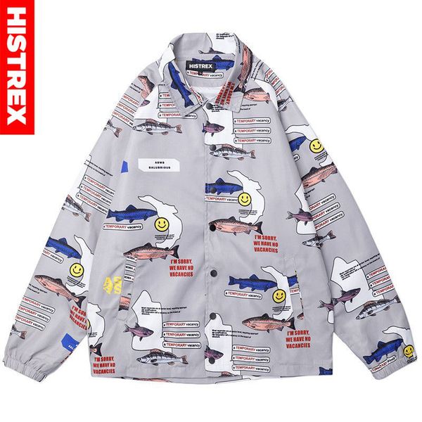 

2020 mens hip hop jacket windbreaker streetwear environmental protection harajuku jacket coat autumn track jackets fish print, Black;brown