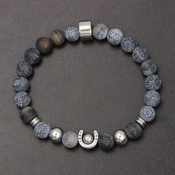 

316l stainless steel lucky horsesshoe beads natural wheathring black onyx strand beads stretch bracelets for men jewelry gifts