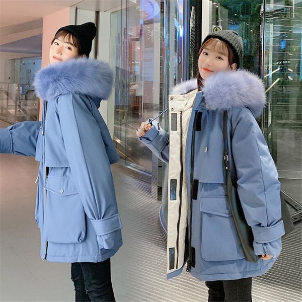 

winter jacket women new fashion large fur collar winter coats hooded long cotton padded jackets ladies y1096, Black