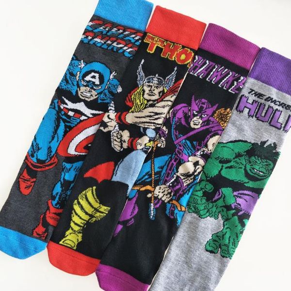 

soft mens socks sport casual mid calf hosiery movie designer peripheral mens socks cartton hero series print, Black