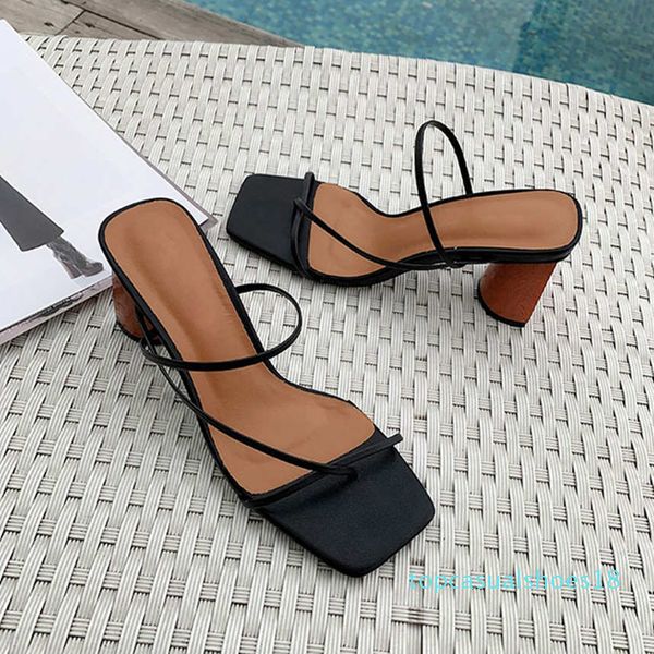

women summer sandals 2019 high heel sandals slippers slip on open toe sandals casual outdoor slippers narrow band slides, Black