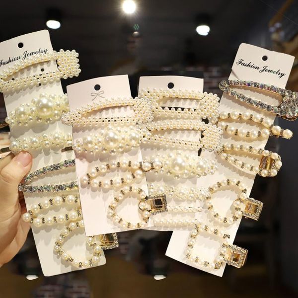 

1set ins fashion women girls braider pearls hair clips sweet hair ornament hairpins barrettes headband styling accessories, Brown