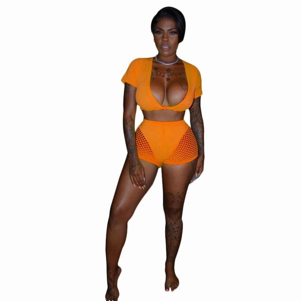 

neon 2 piece set women tracksuit women clothes 2019 crop fishnet biker shorts club summer outfits matching sets, White