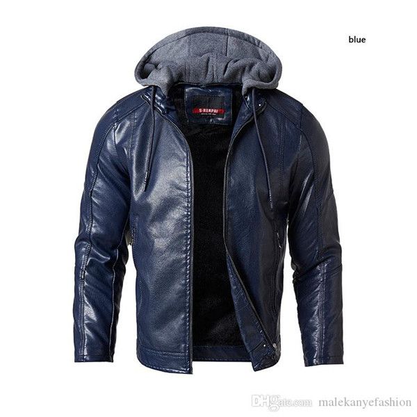 

hoodie 2018 autumn and winter men's leather jacket new men's leather pu leather business casual hooded jacket, Black