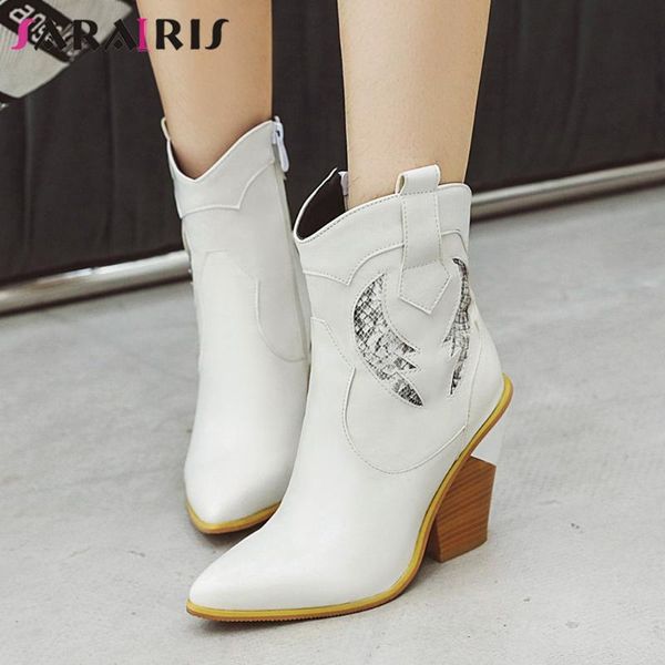 

sarairis new brand lady casaul office autumn winter boots western boots women high heels pointed toe shoes woman, Black