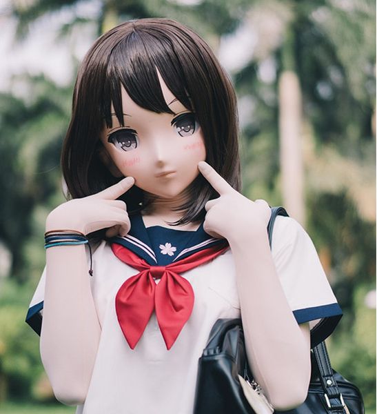 

lili mask-10) sweet girl resin head mask kigurumi cosplay japanese role play anime silicone kigurumi mask crossdresser doll, Black;red