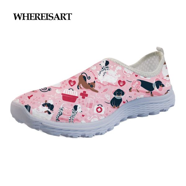 

whereisart women casual walking shoes summer loafers ladies flats surgeon vet nurse 3d print nurse sneakers shoes female, Black
