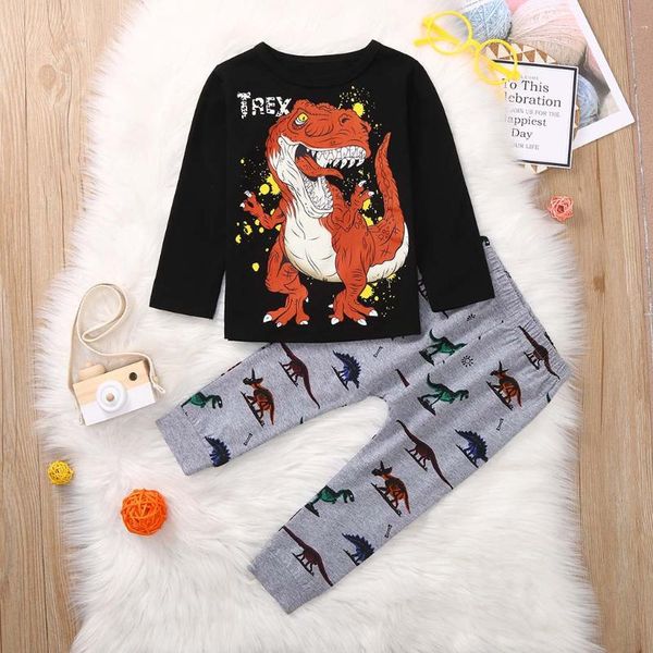 

kids clothes baby boy kids cartoon dinosaur t shirt + pants pajamas sleepwear outfits set children clothes for girls, White
